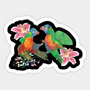 Colorful fight parrots and lilies Sticker